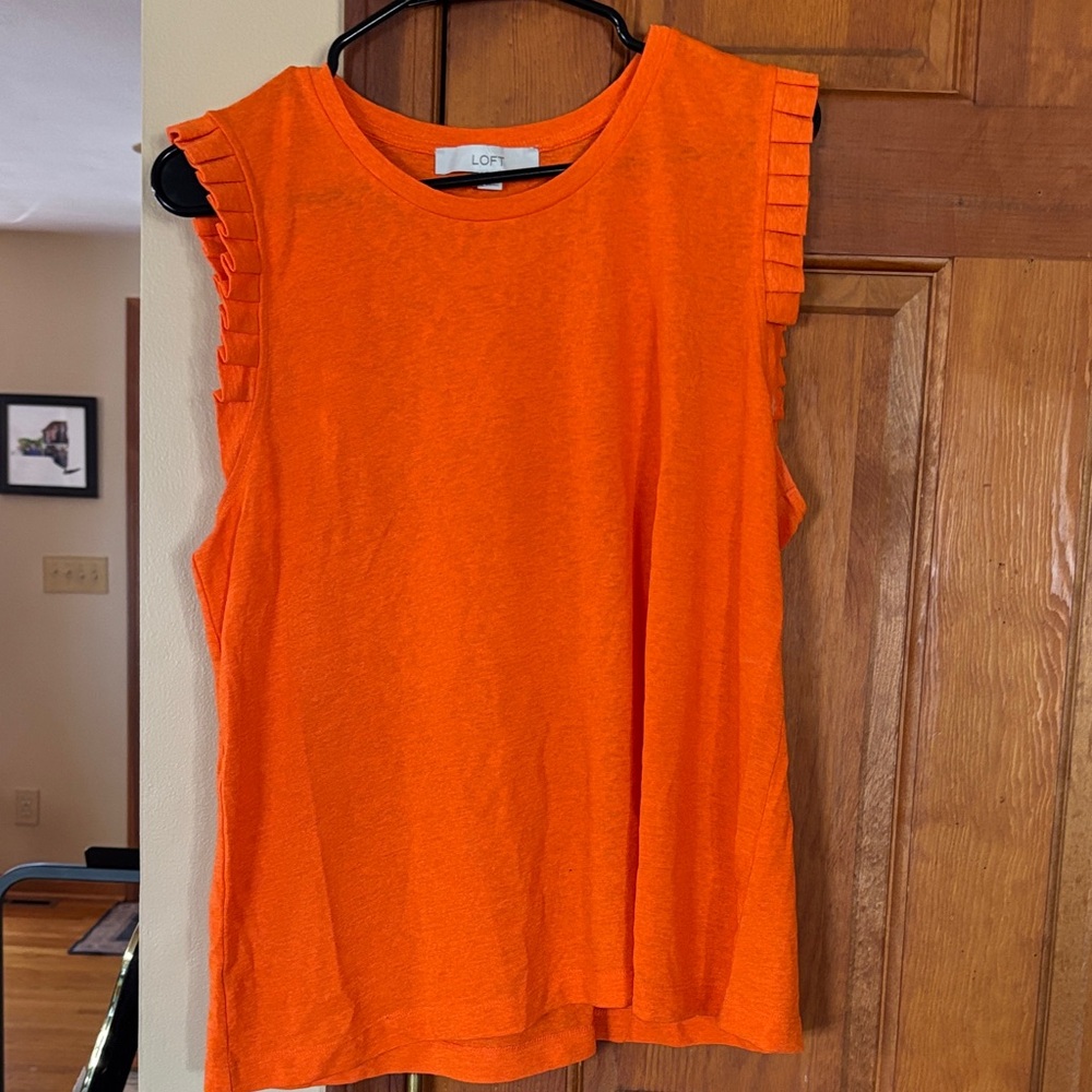 LOFT Bright Orange Tank Top with Ruffled Sleeves